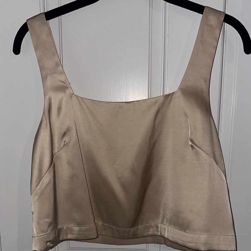 Satin Crop Tank Top - Beige